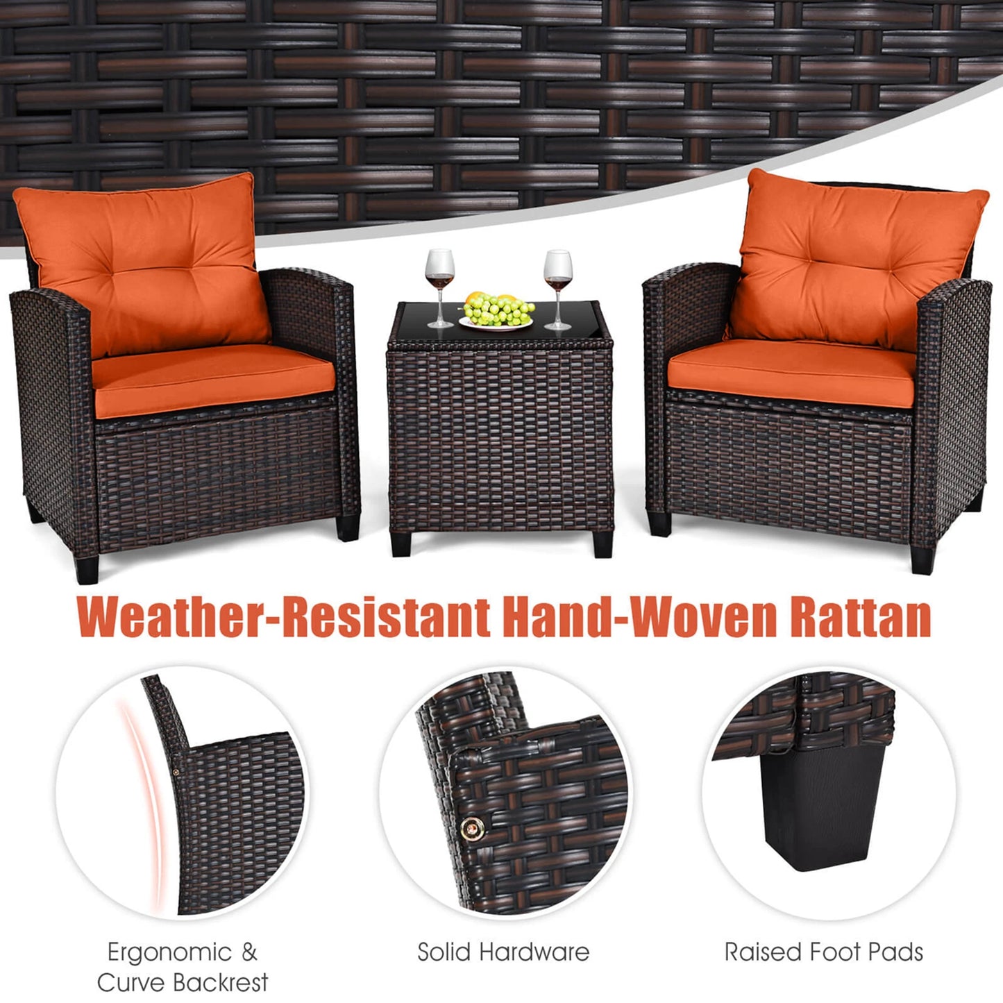 HOMASIS 3-Piece Patio Rattan Sofa Set
