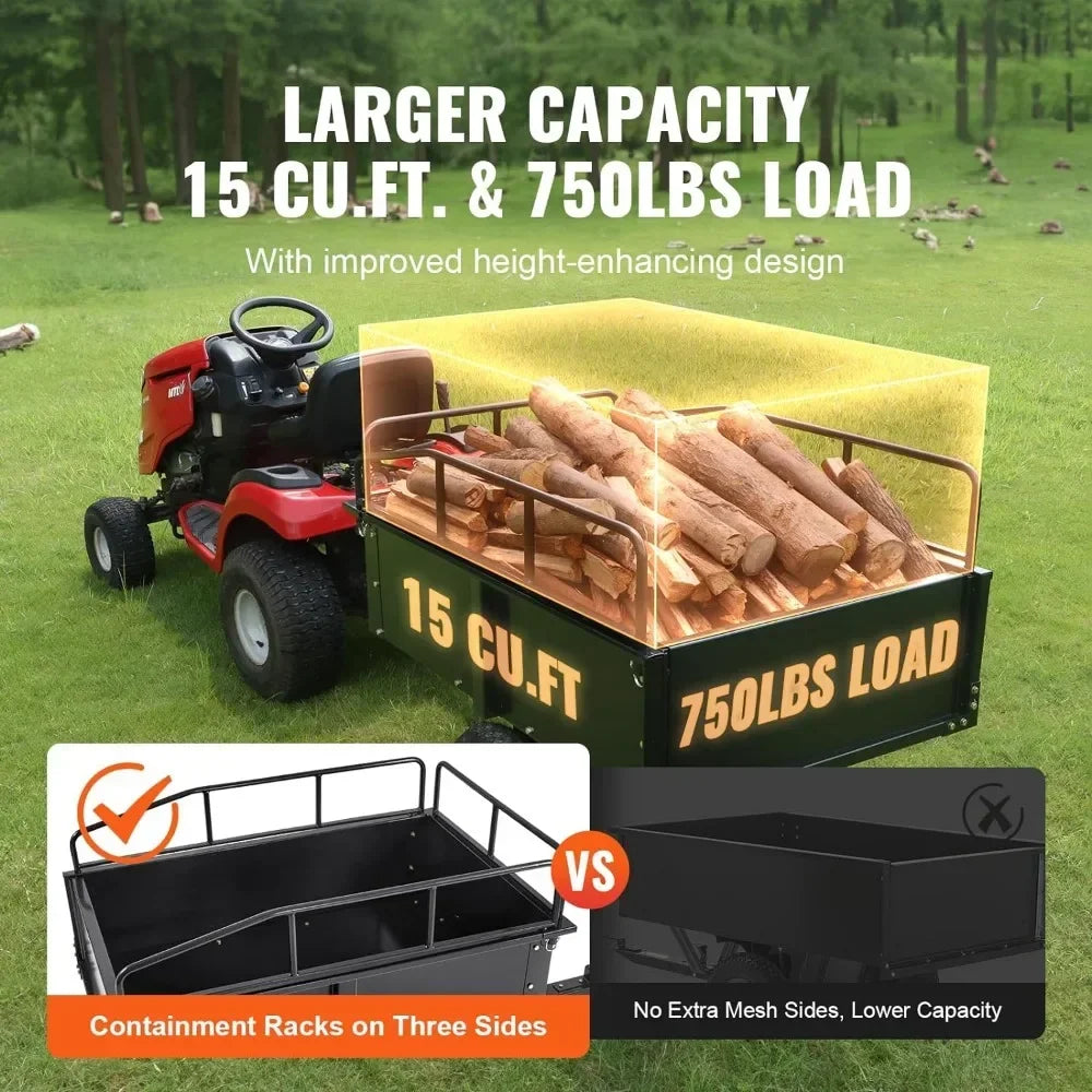 XMSJ Heavy Duty Dump Cart For ATV Trailer 750lb 15CuFt