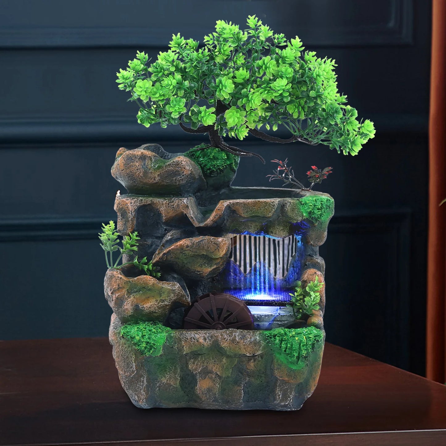 Indoor Desktop Fountain Waterfall Decor With Color Changing LED Lighting