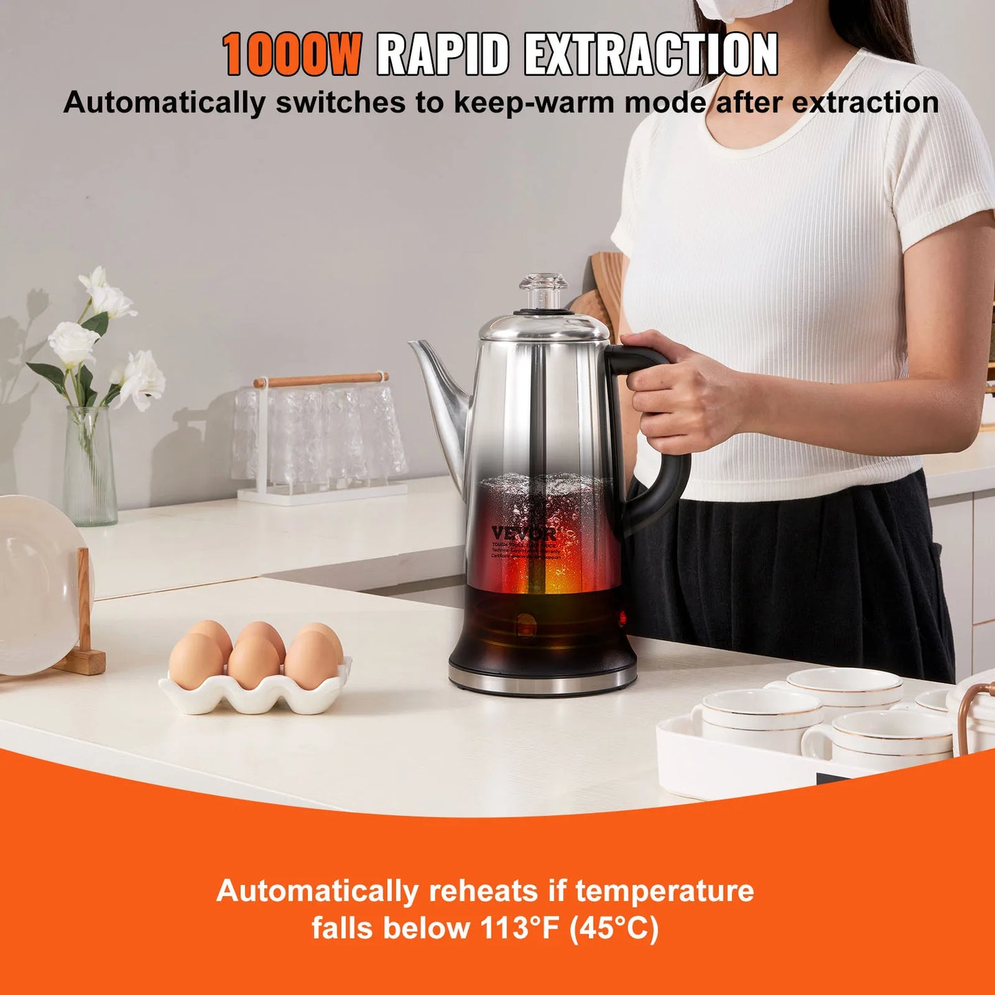 SucceBuy Electric Percolator Coffee Pot Stainless Steel