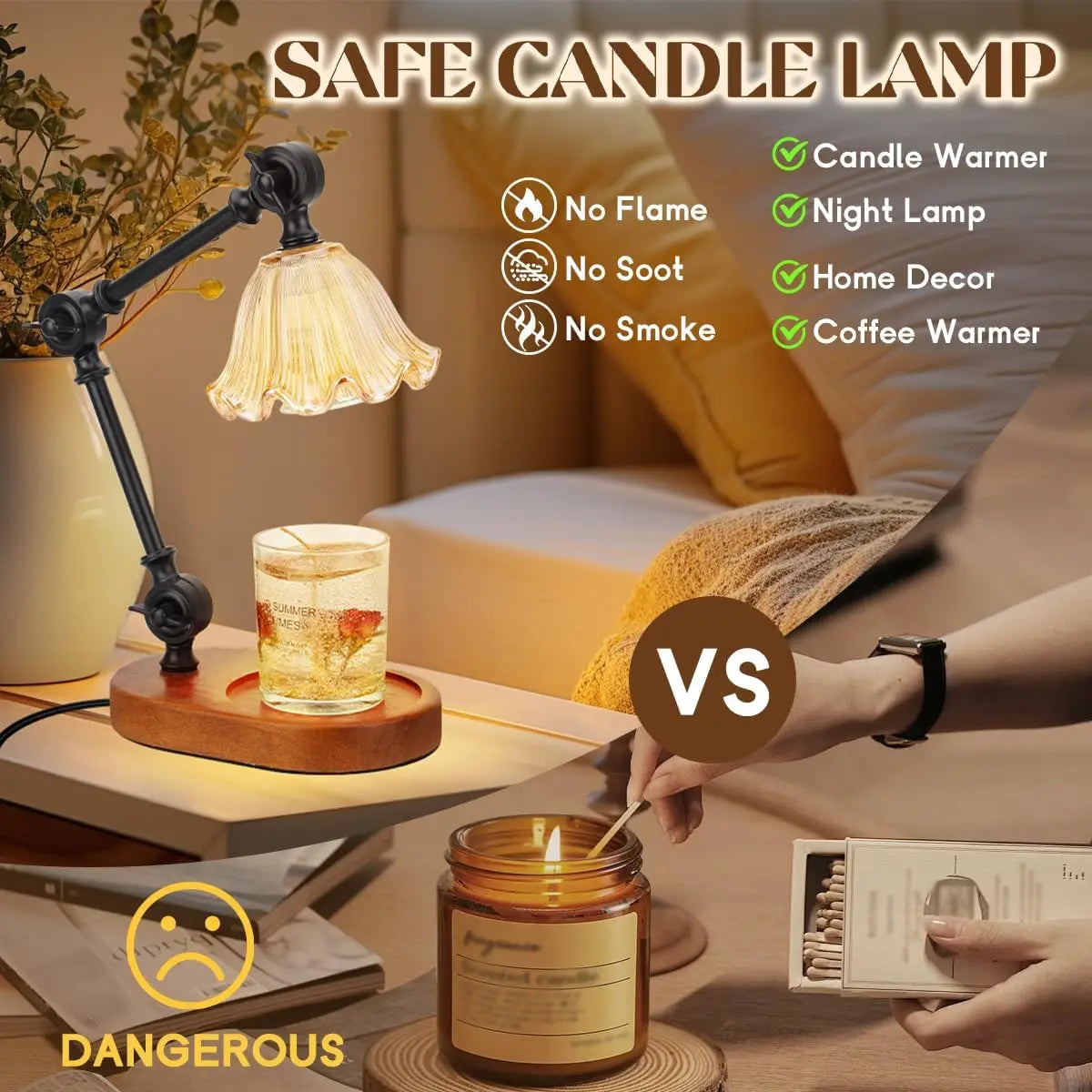 Candle Warmer Lamp For Jar Candles Adjustable Height Dimmable Timer