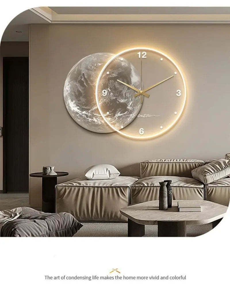 ZHUOLI Moon Earth Modeling LED Wall Clock With Silent Movement