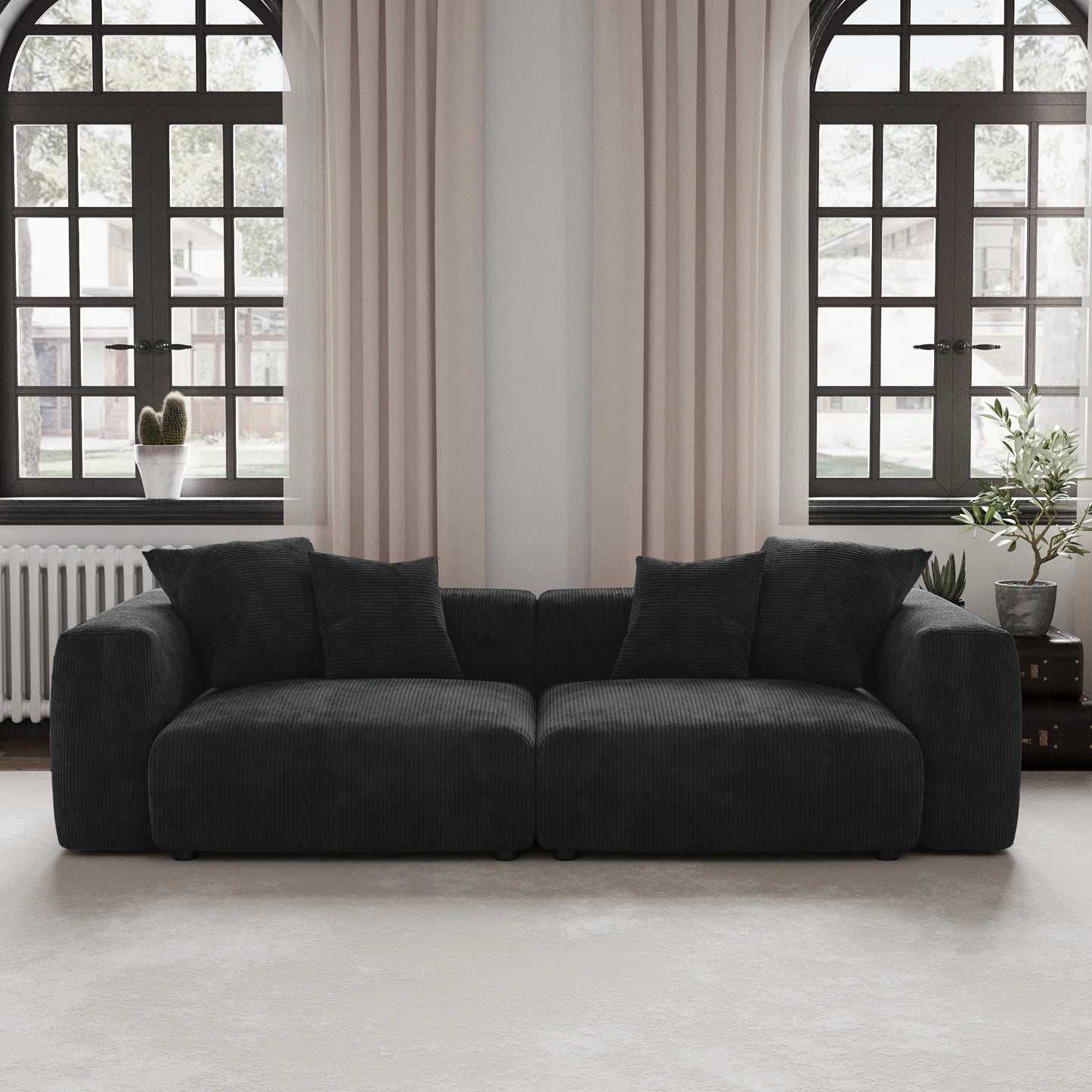 Sdorens Modern Corduroy L Shaped Sofa With Chaise And 4 Pillows