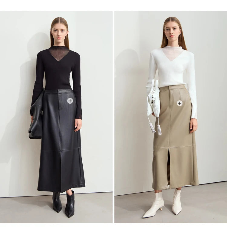 AMIICN Minimalist Winter Turtleneck Sweater With Sheer Panels