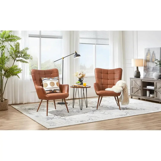 Accent Chairs PU Leather High-Back Chair With Metal Legs