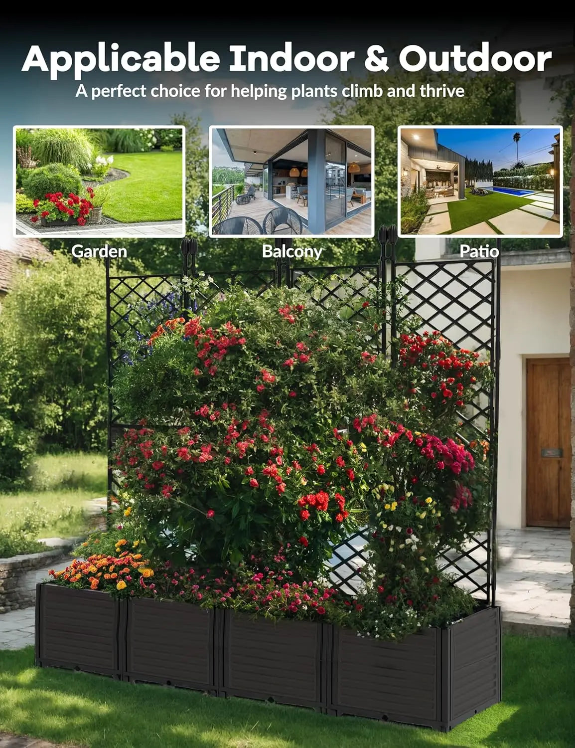 Plastic Plant Box With Metal Trellis Raised Garden Bed For Climbing Plants