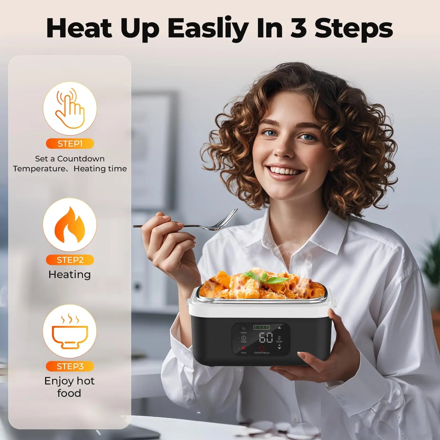 Wireless Electric Insulated Lunch Box With 8000mAh Battery 60W Heating