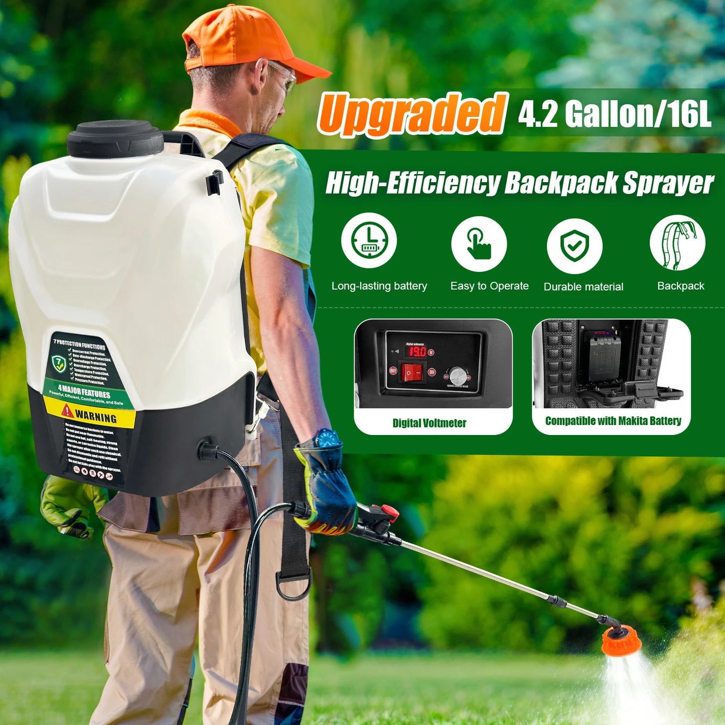 Backpack Sprayer, Battery Powered, 75 PSI, Includes Battery And Charger