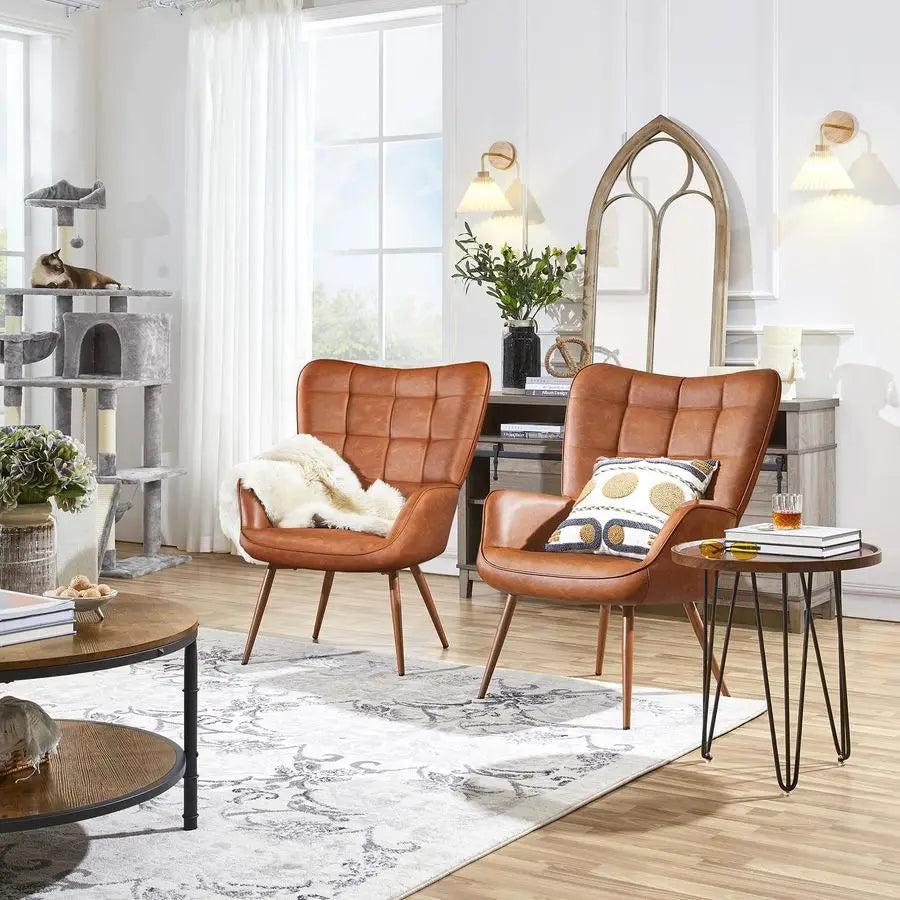 Accent Chairs PU Leather High-Back Chair With Metal Legs