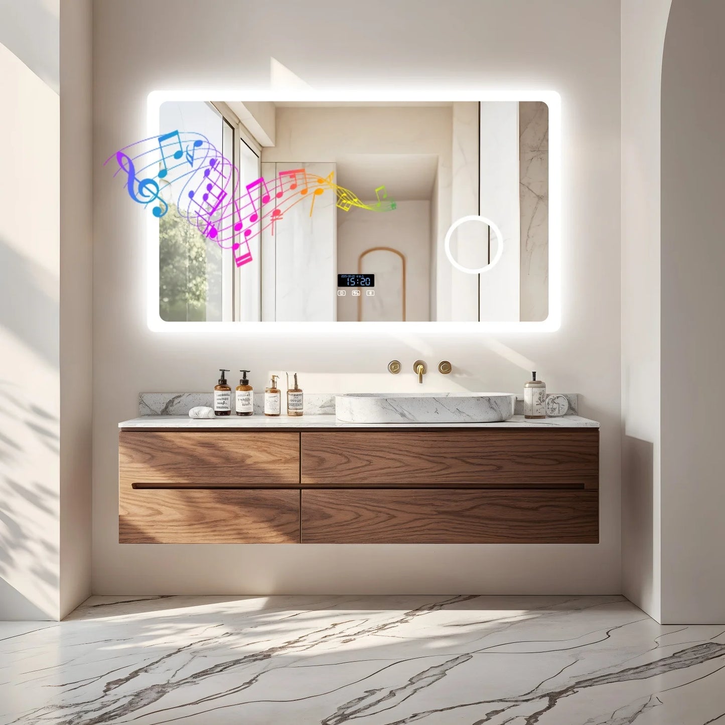 LED Bathroom Mirror With Bluetooth Dimmable Backlit Vanity 3X Magnifier