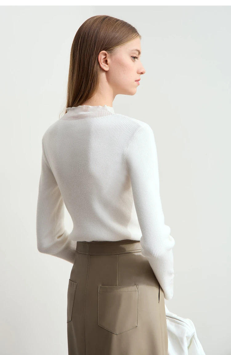 AMIICN Minimalist Winter Turtleneck Sweater With Sheer Panels