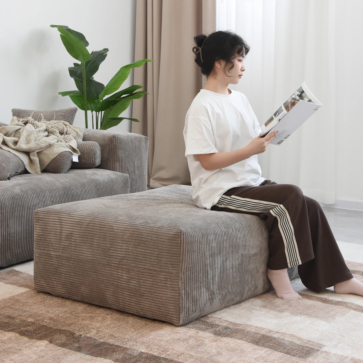 Sdorens Modern Corduroy L Shaped Sofa With Chaise And 4 Pillows