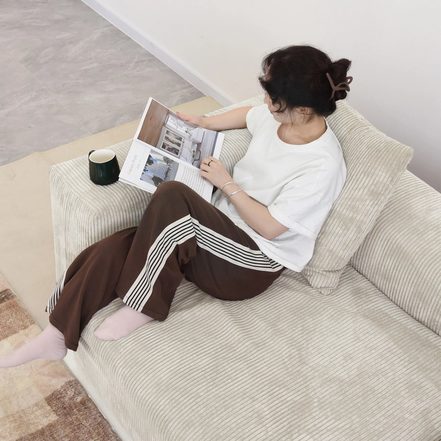 Sdorens Modern Corduroy Sectional Sofa With Chaise