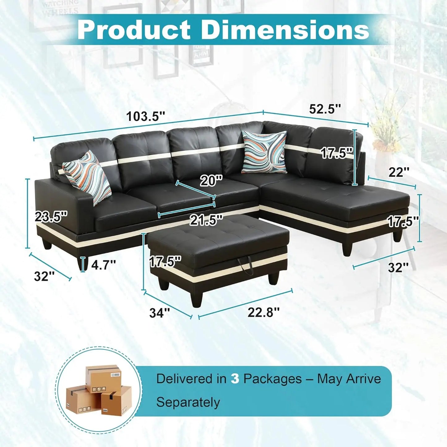 Modern L Shaped Sectional Sofa With Storage Ottoman
