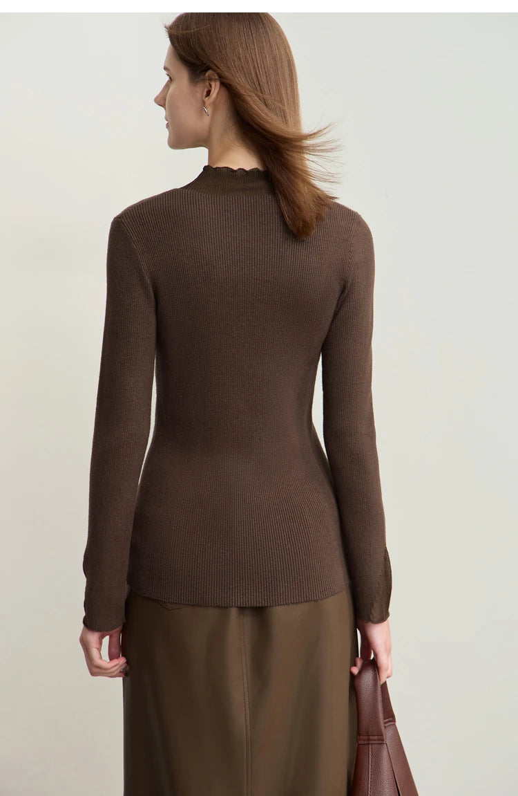 AMIICN Minimalist Winter Turtleneck Sweater With Sheer Panels