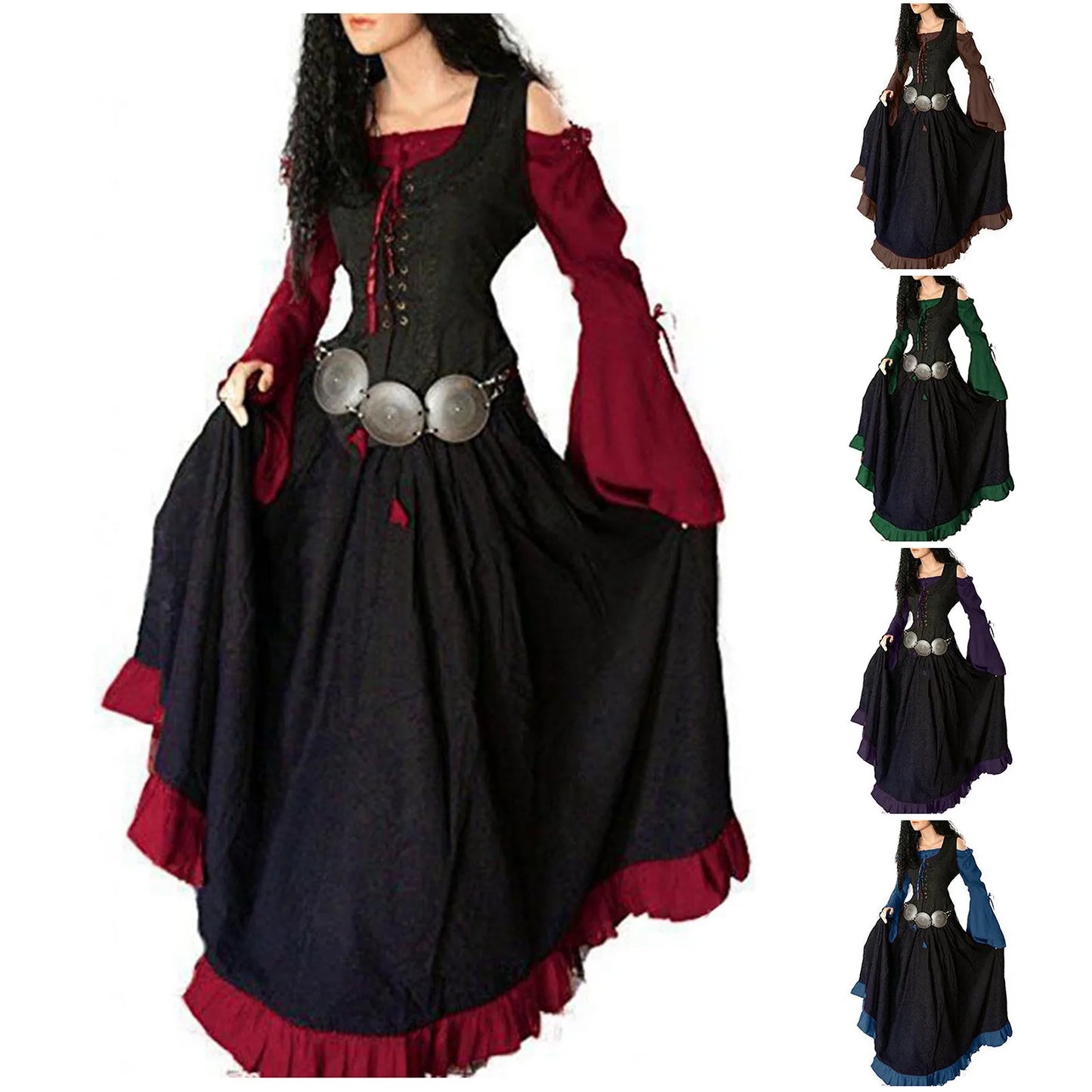 Women's Medieval Retro Gothic Dress Off Shoulder Vintage Girdling