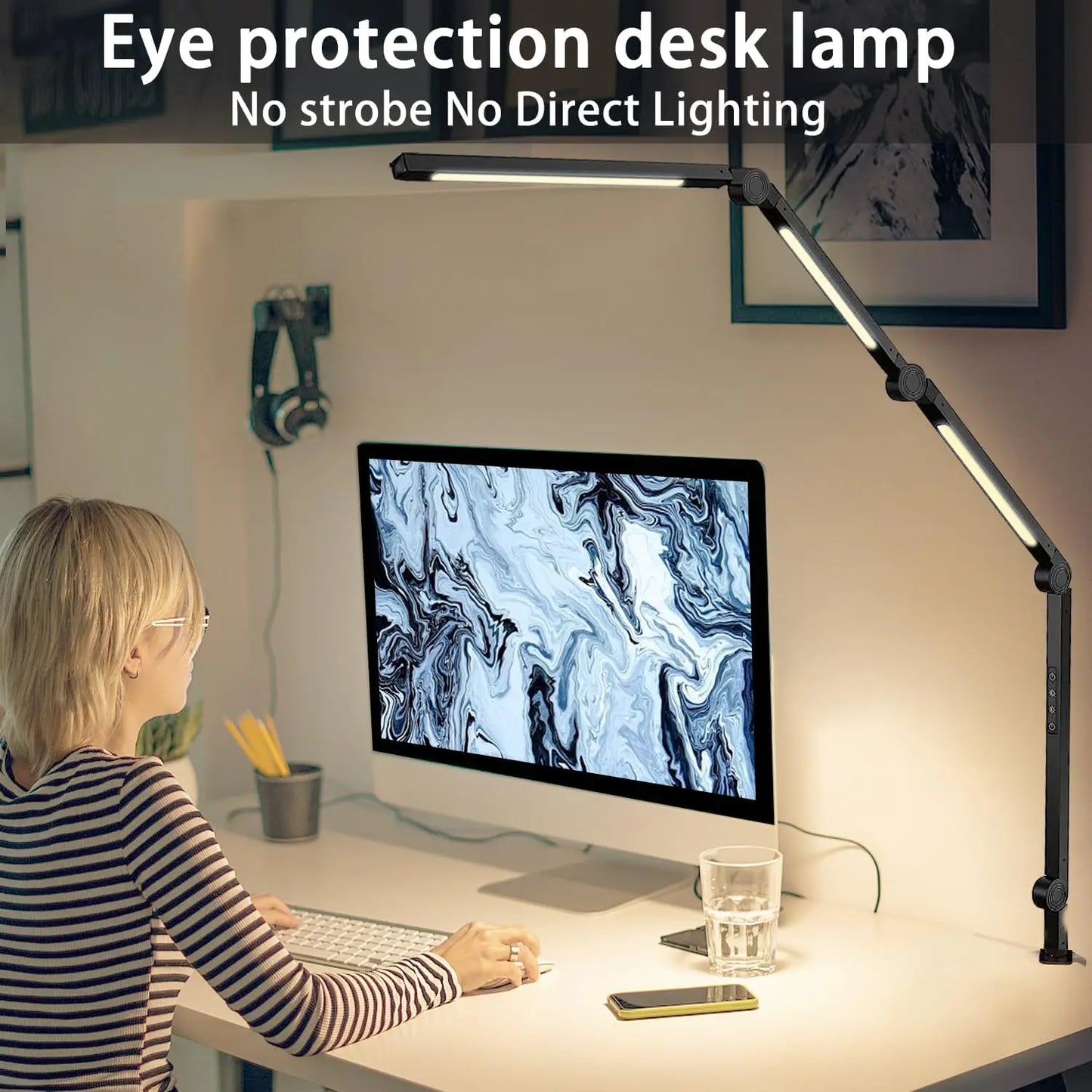 LED Desk Lamp With Clamp Flexible Swing Arm Brightness