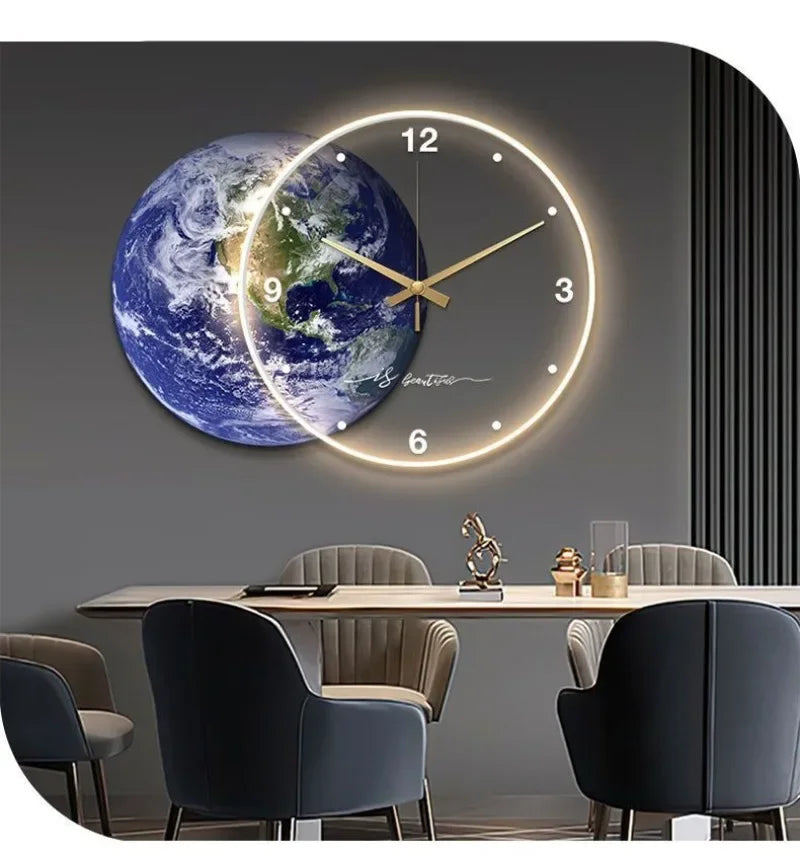 ZHUOLI Moon Earth Modeling LED Wall Clock With Silent Movement