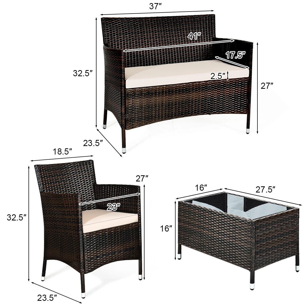 HOMASIS 4 Piece Rattan Patio Furniture Set With Cushioned Seating