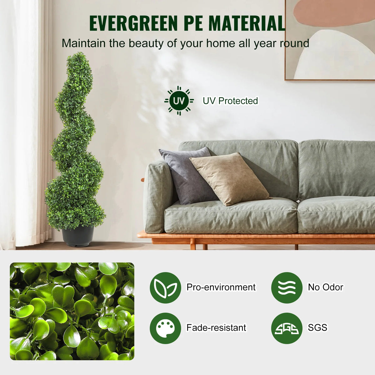 SucceBuy Boxwood Topiary Spiral Artificial Plant PE Plastic