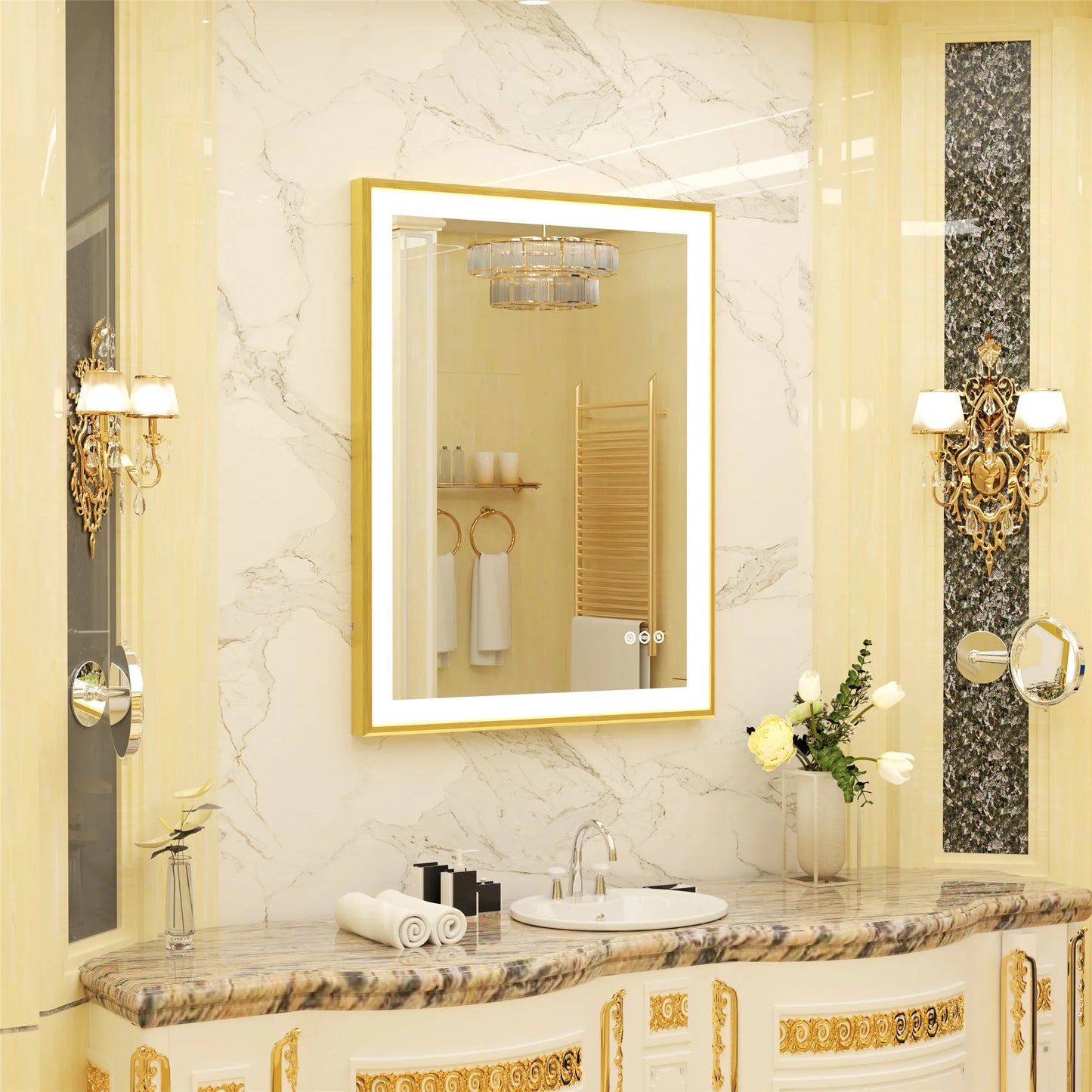 LED Bathroom Vanity Mirror With Aluminum Frame Front Lighted Modern