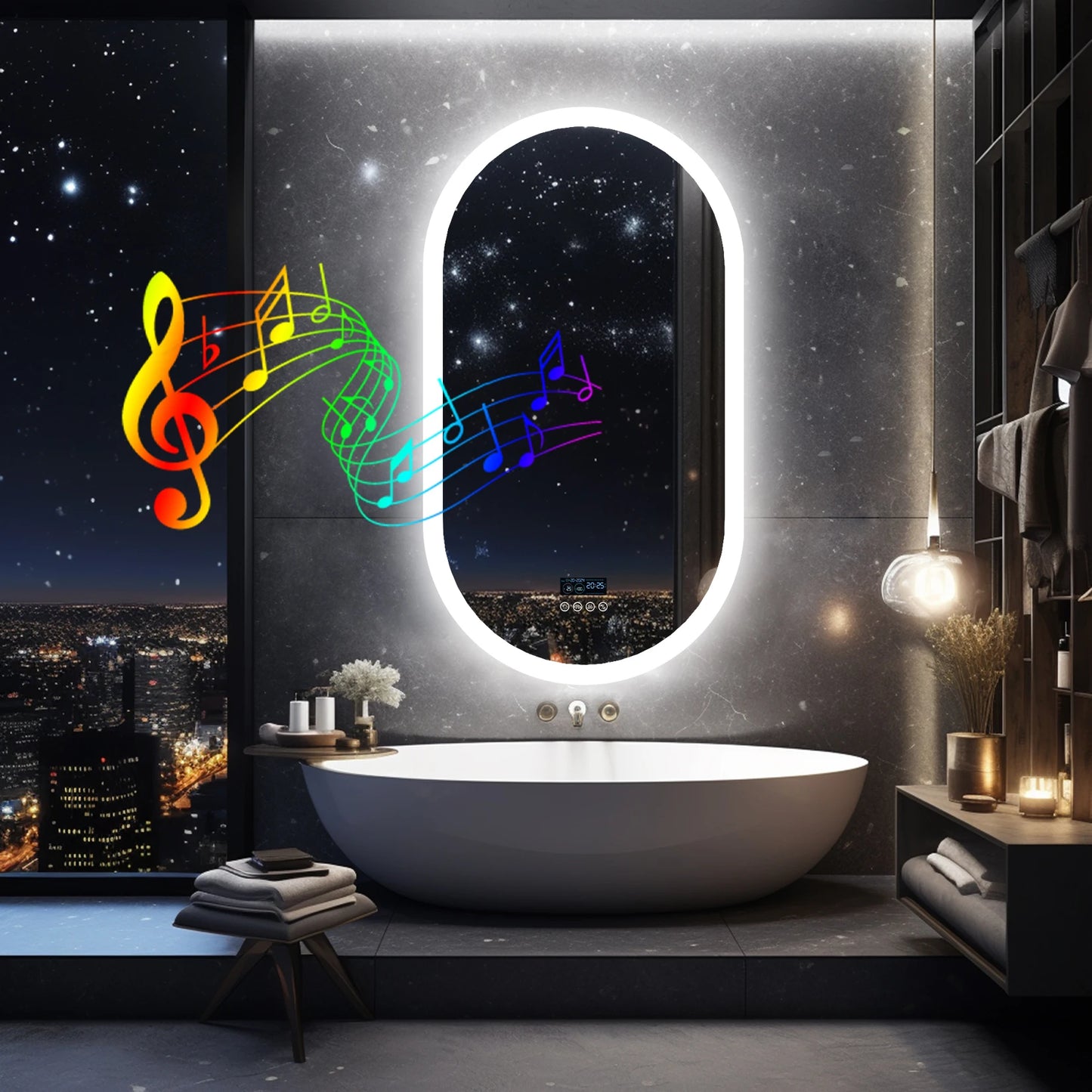 LUVODI Lighted Bluetooth Bathroom Mirror Time Date Display Anti Fog