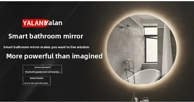 Round Wall-Mounted Smart Bathroom Mirror With LED Anti-Fog Touch Screen