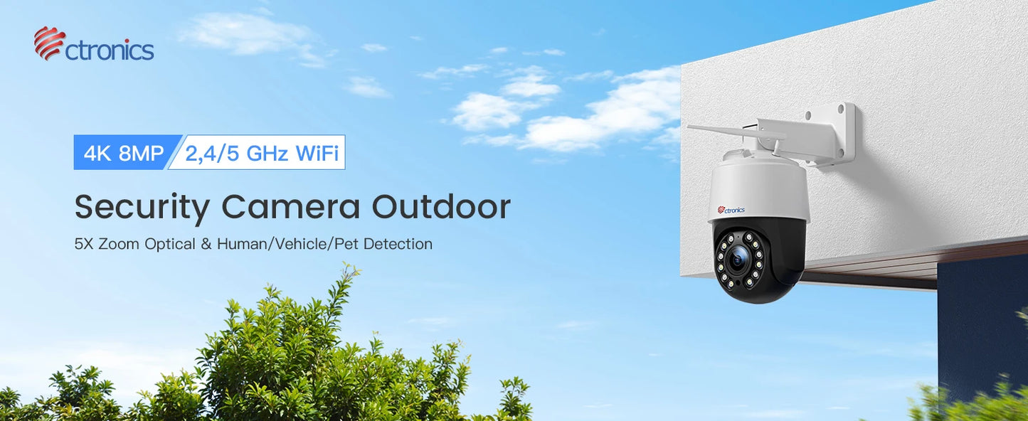 Ctronics 4K 8MP Outdoor WiFi Surveillance Camera With Auto Tracking