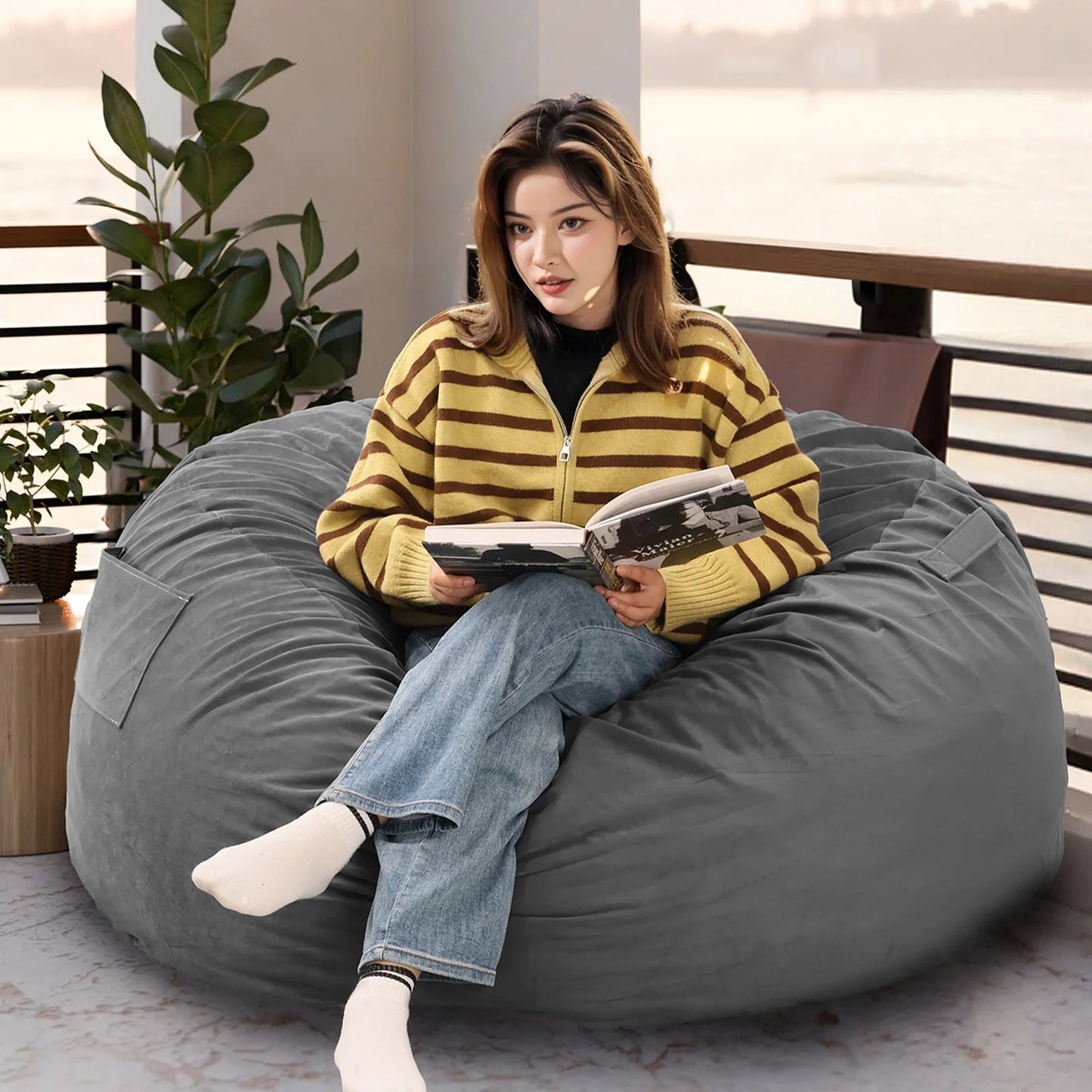 Bean Bag Chair With Removable Washable Cover For Living Room