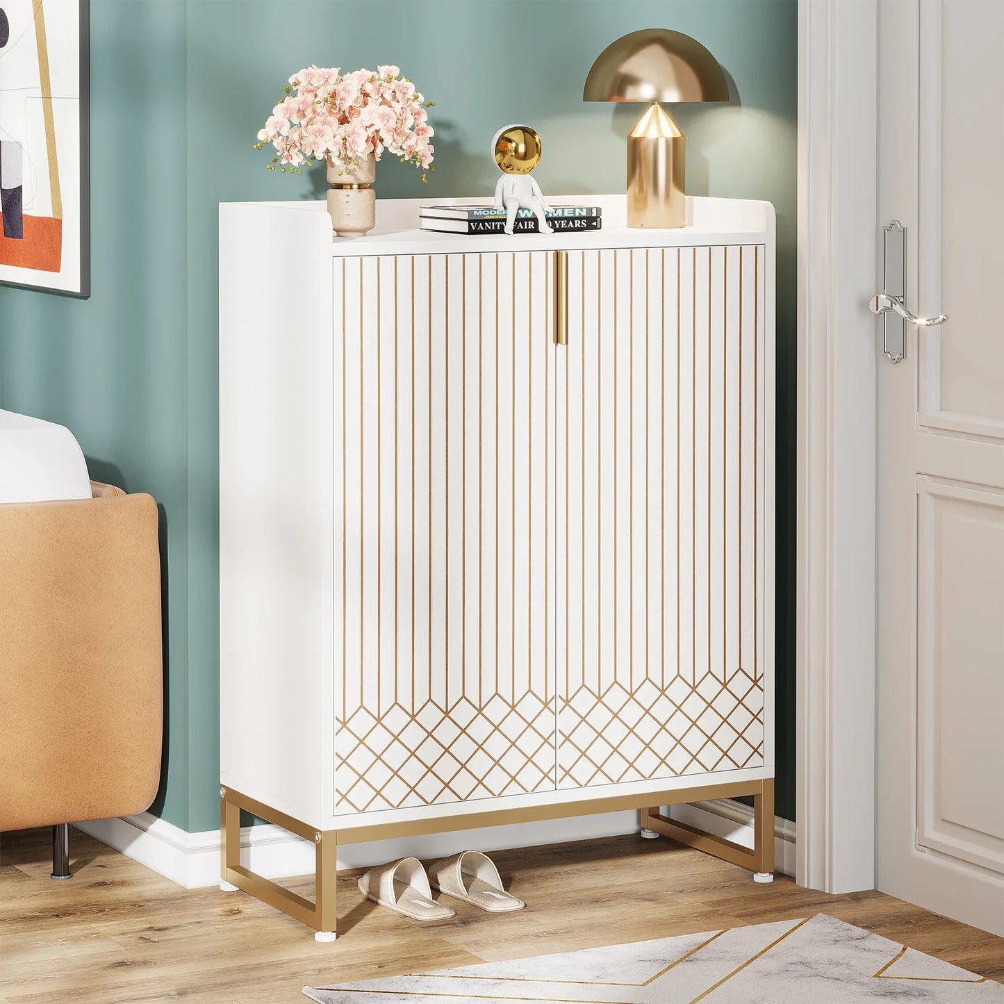 Tribesigns 5 Tier Shoe Cabinet With Doors Wood Storage Organizer