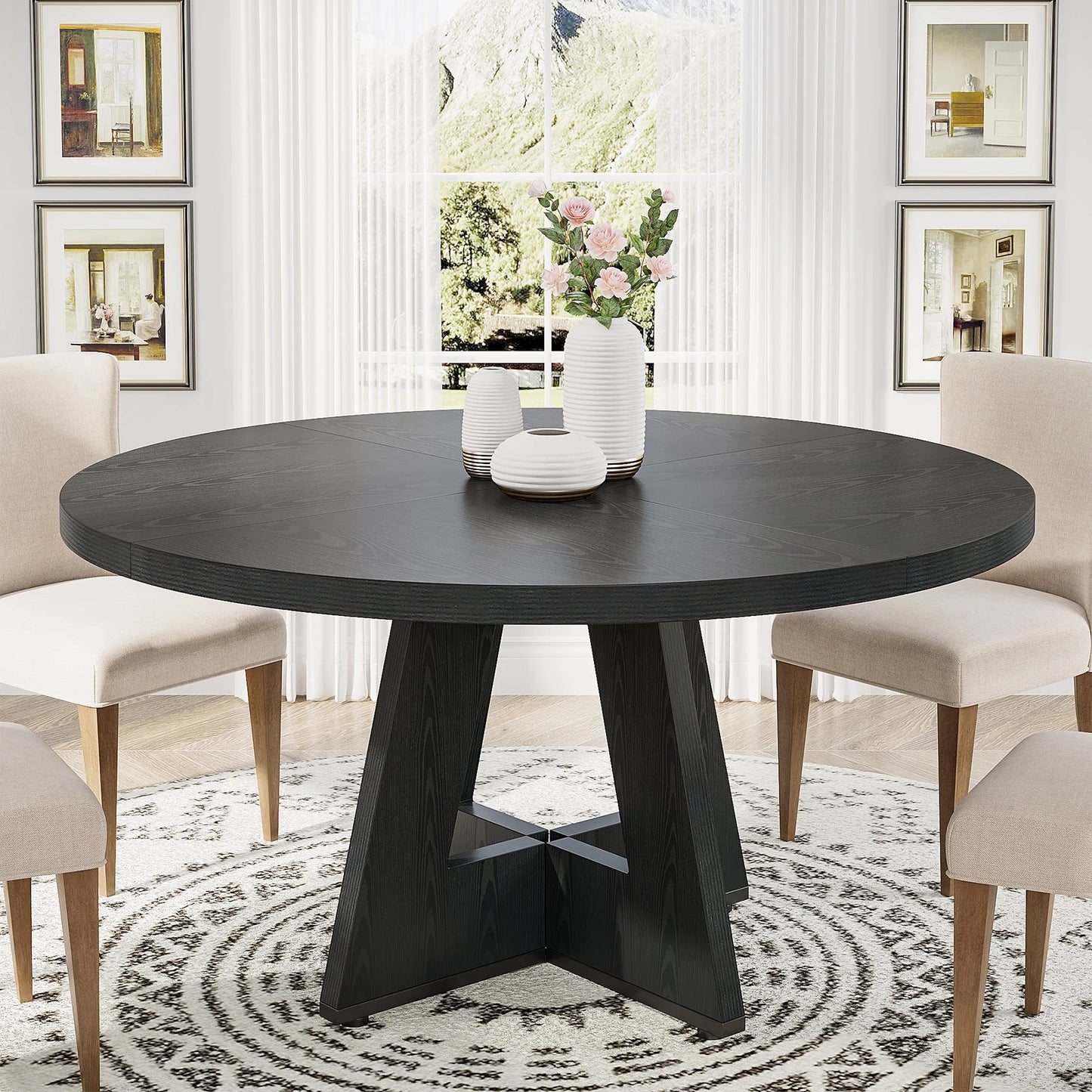 Tribesigns Round Dining Table For Four Farmhouse Kitchen