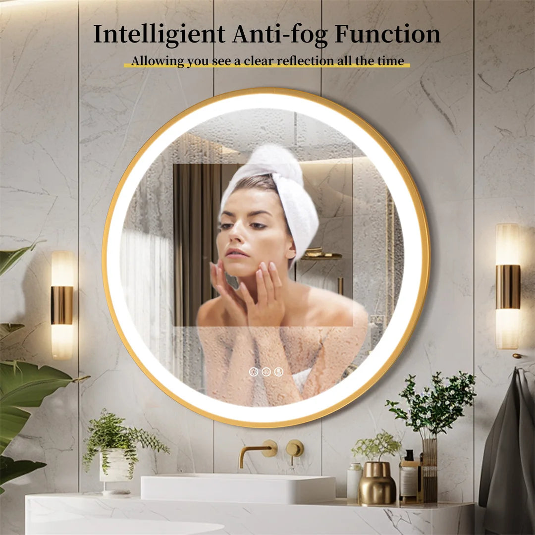 LUVODICRI Waterproof LED Bathroom Mirror With Defog 3 Color Dimming