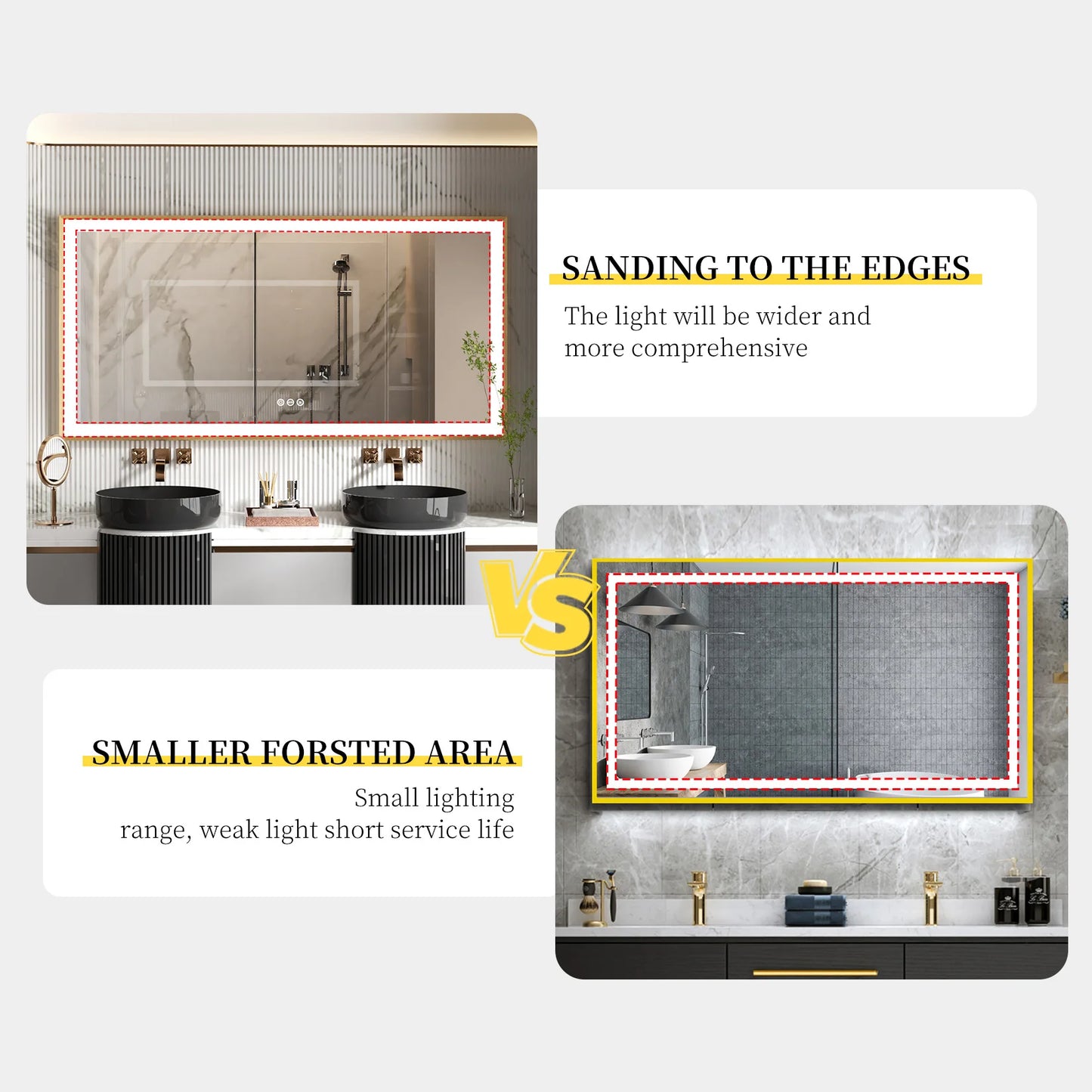 LED Bathroom Vanity Mirror With Aluminum Frame Front Lighted Modern