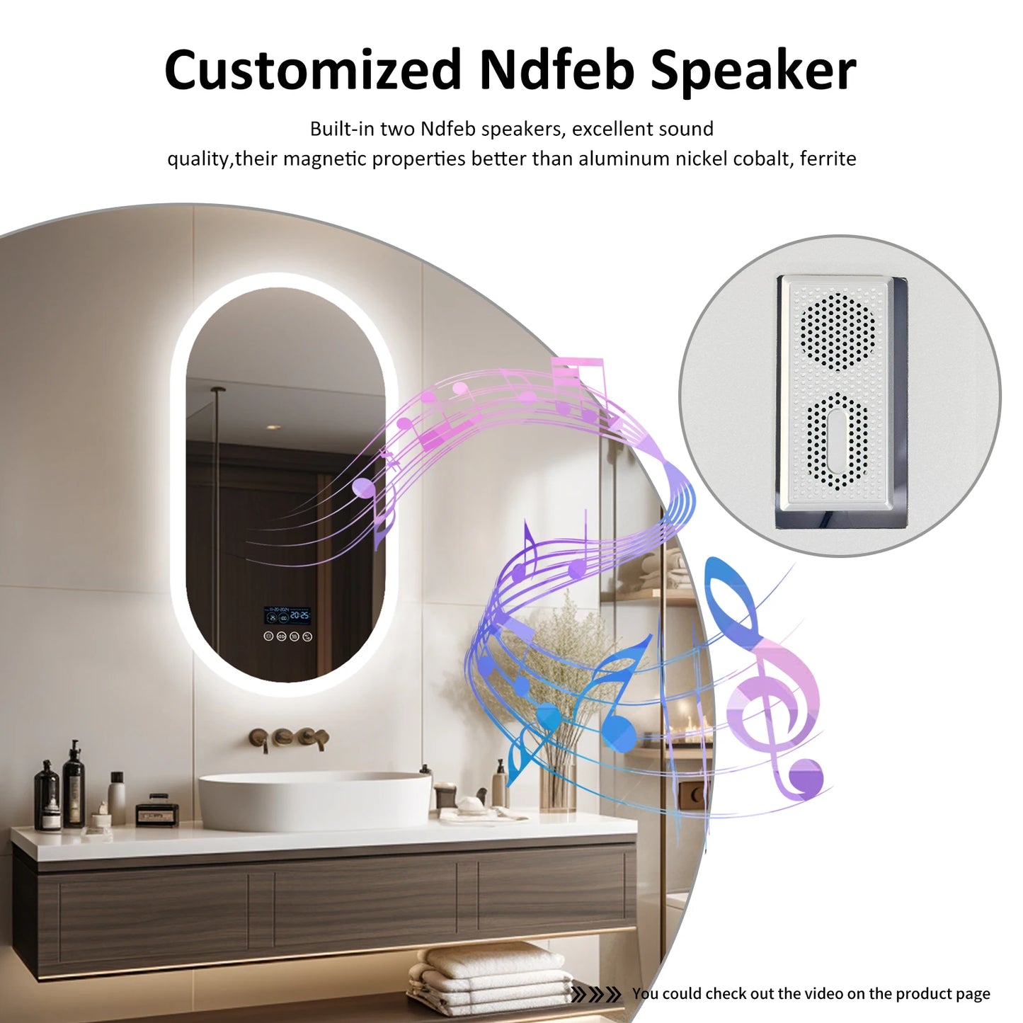 LUVODI Lighted Bluetooth Bathroom Mirror Time Date Display Anti Fog