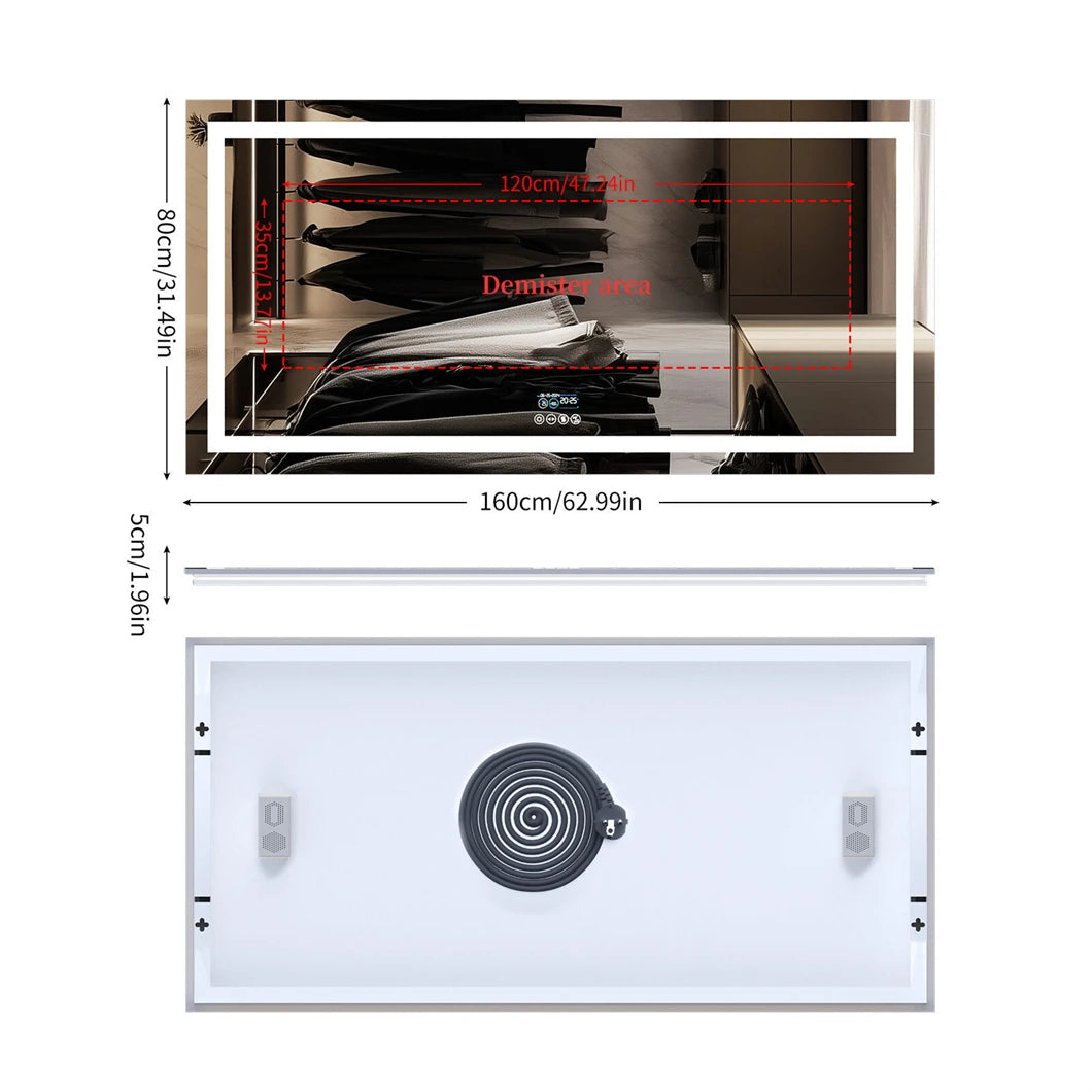 BORWART Smart LED Vanity Mirror Wall Mounted Bluetooth Digital Display