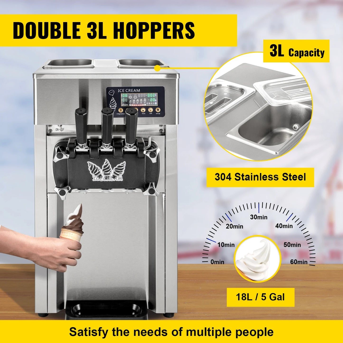 VEVOR Ice Cream Machine A168 1200W Compressor Maker with LCD