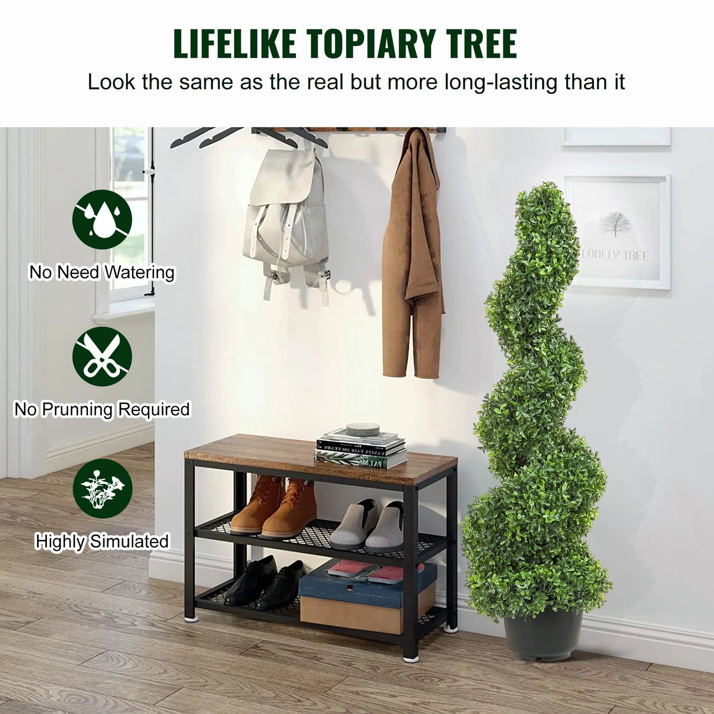 SucceBuy Artificial Boxwood Tower Topiary Spiral Plant For Outdoor Decor