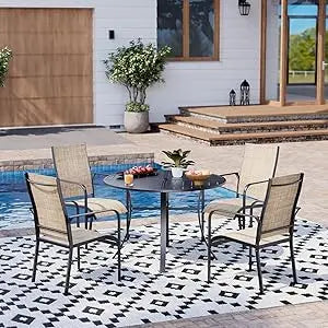 All Weather Rattan Patio Dining With Wood Table And Cushions