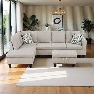 Modern L Shaped Sectional Sofa With Storage Ottoman