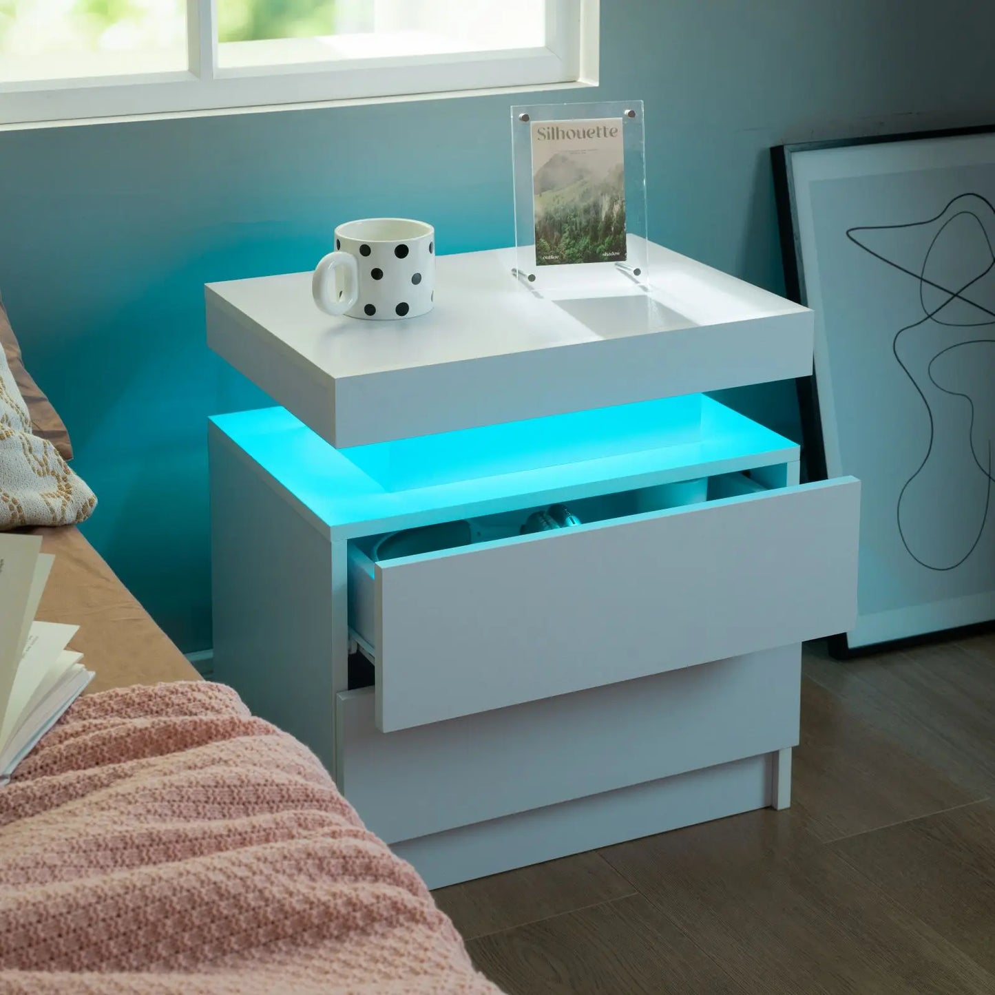 Cubehom LED Nightstands Set Of 2 With Drawers For Bedroom