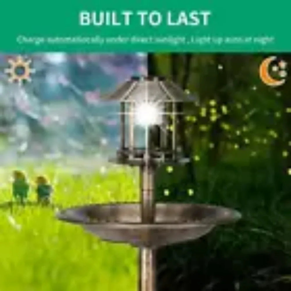 Plastic Round Bird Bath With Solar Light And Sturdy Base