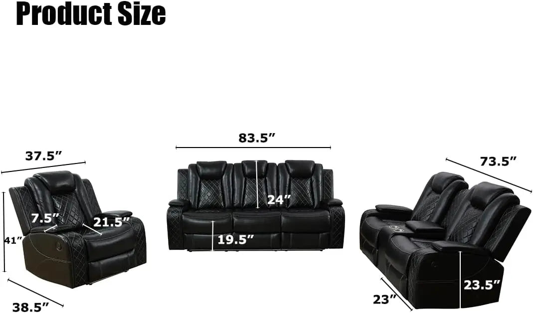 Power Recliner Sofa Set With LED Light And Storage Console