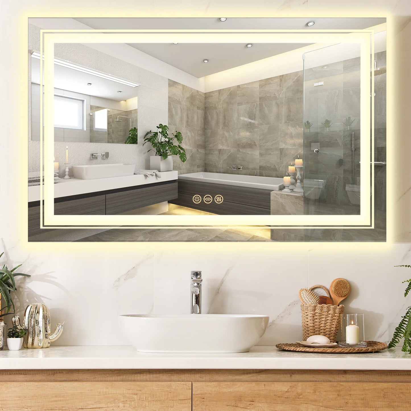 Wisfor LED Bathroom Mirror Front and Backlit Antifog Shatterproof Memory
