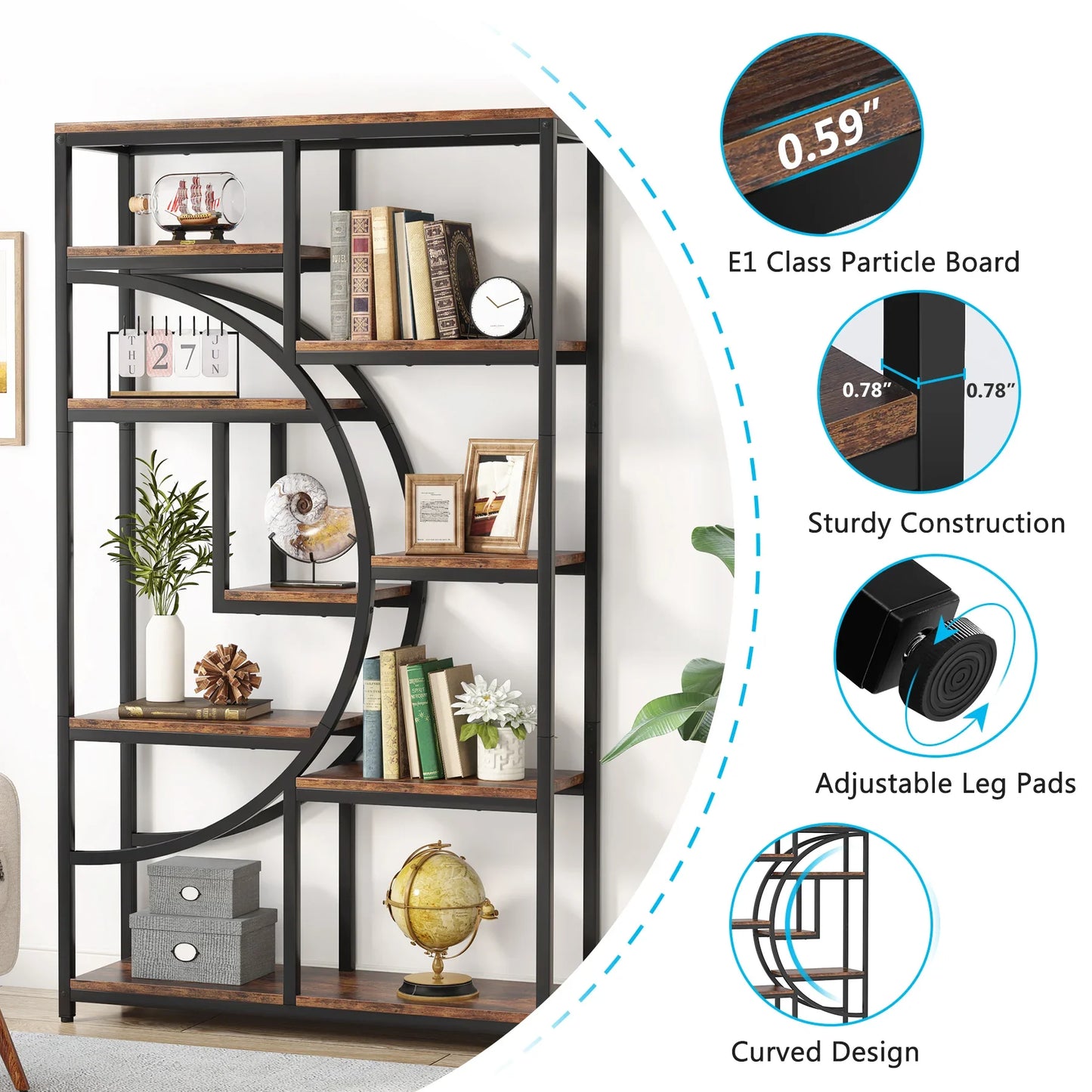 Tribesigns Industrial 5 Tier Etagere Bookcase Freestanding Organizer