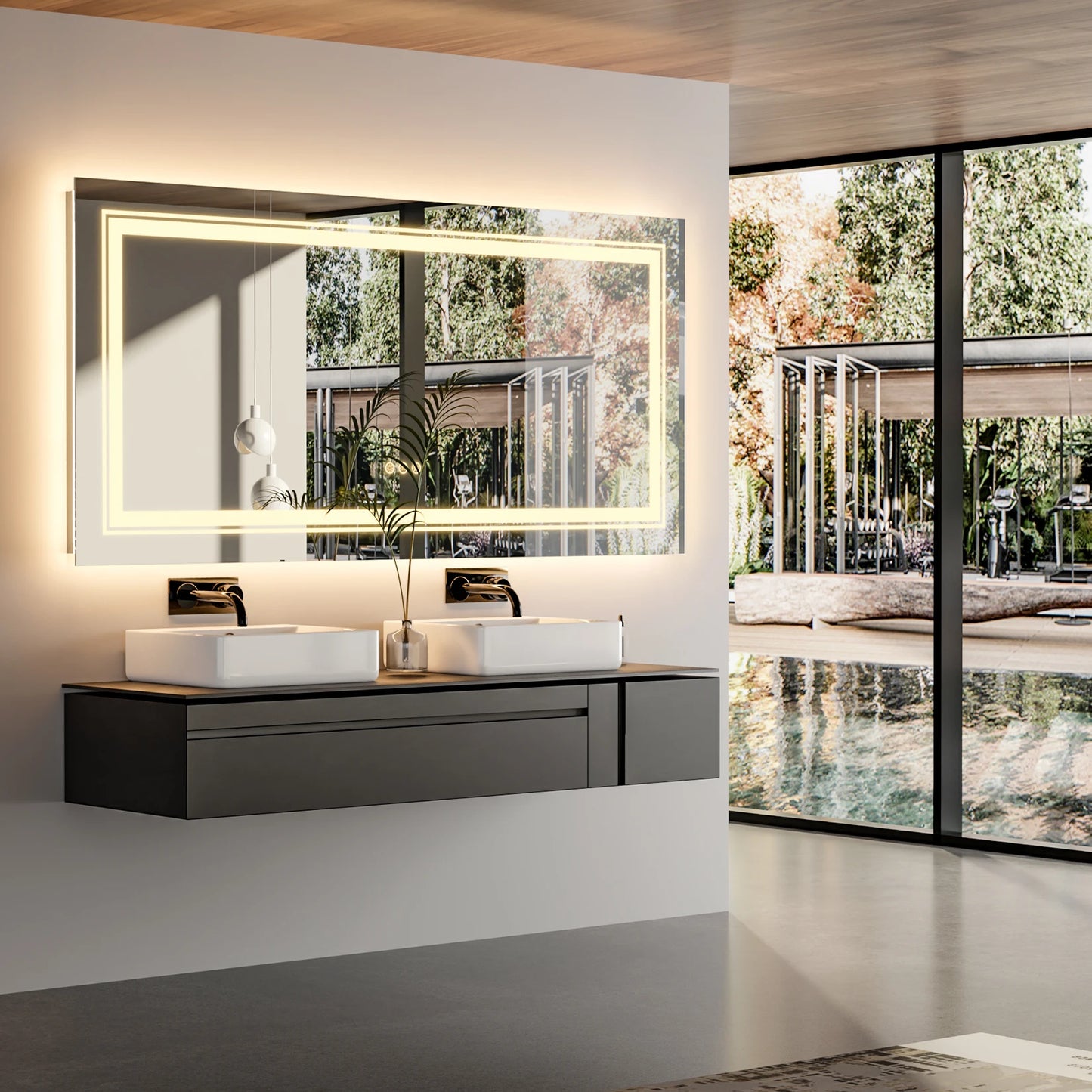 Wisfor LED Bathroom Mirror Front And Backlit Anti Fog Dimmable