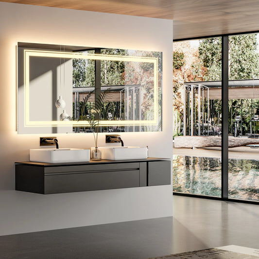 Wisfor LED Bathroom Mirror Front And Backlit Anti Fog Dimmable