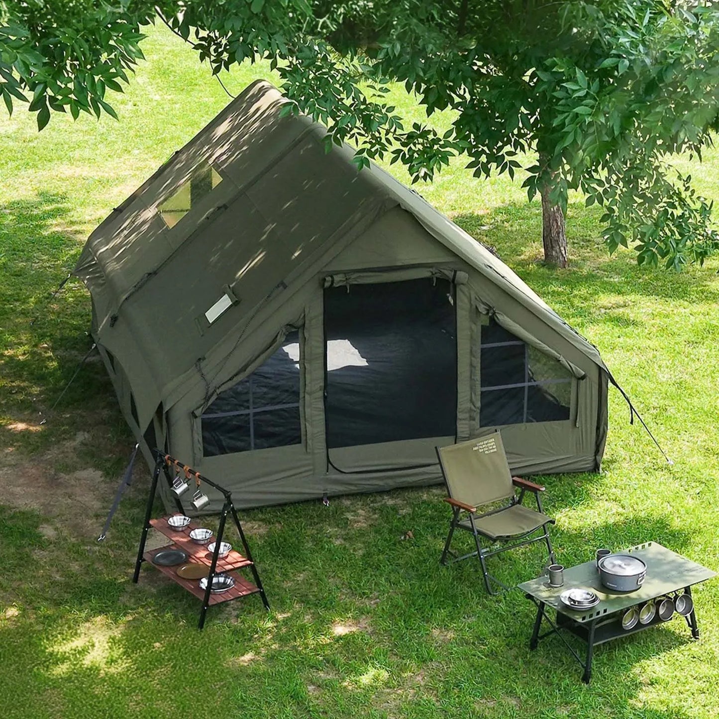 Inflatable Camping Tent With Chimney Opening Waterproof Oxford Fabric