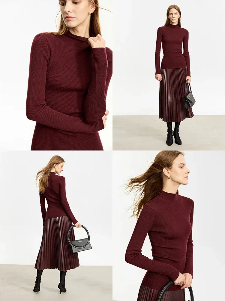 AMIICN Minimalism Women Sweater Slim Fit Turtleneck Warm Knit