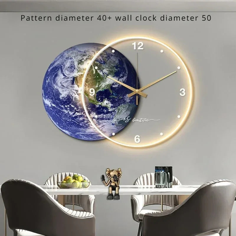 ZHUOLI Moon Earth Modeling LED Wall Clock With Silent Movement