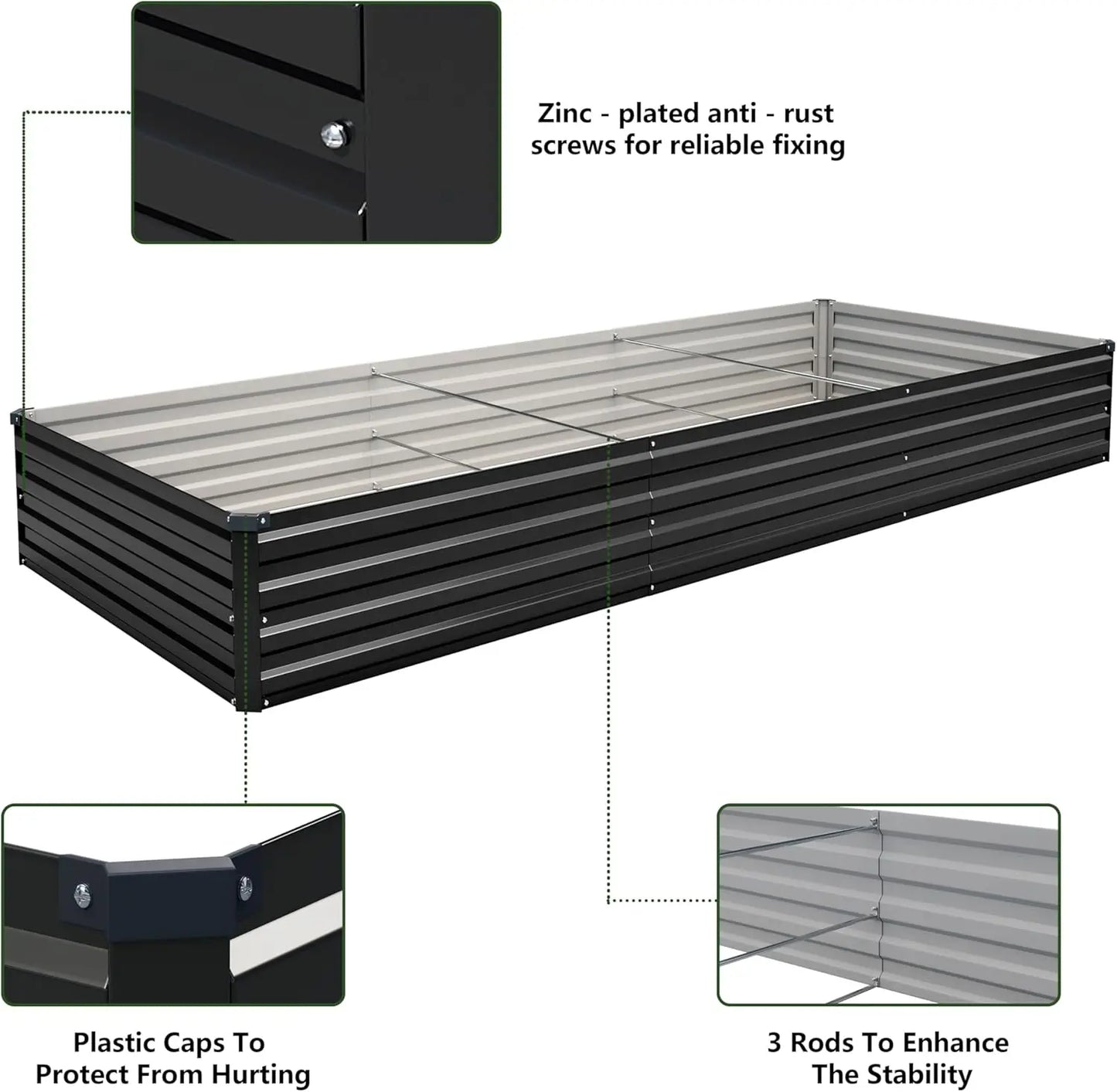 Galvanized Steel Raised Garden Bed Kit for Vegetables and Herbs